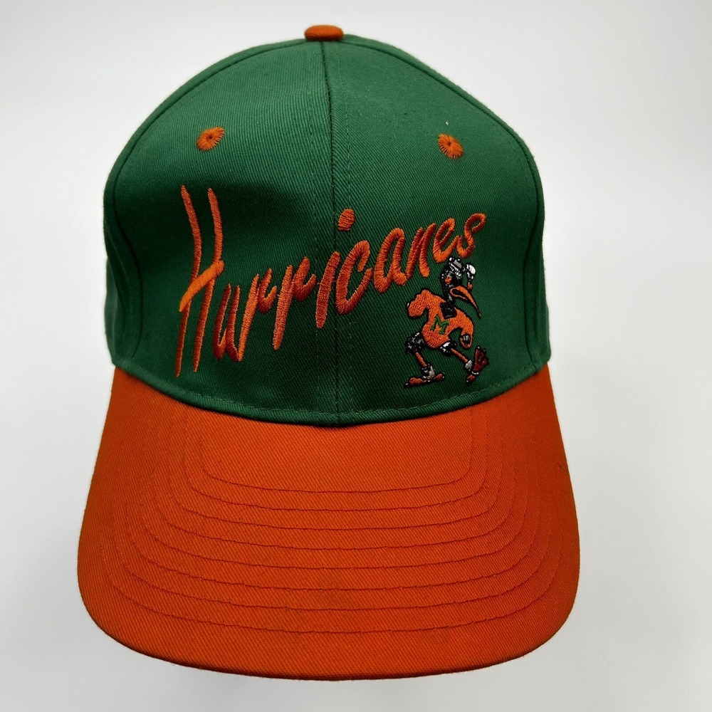 Vintage University of Miami Hurricanes Snapback Hat‎ Orange Green Embroidered